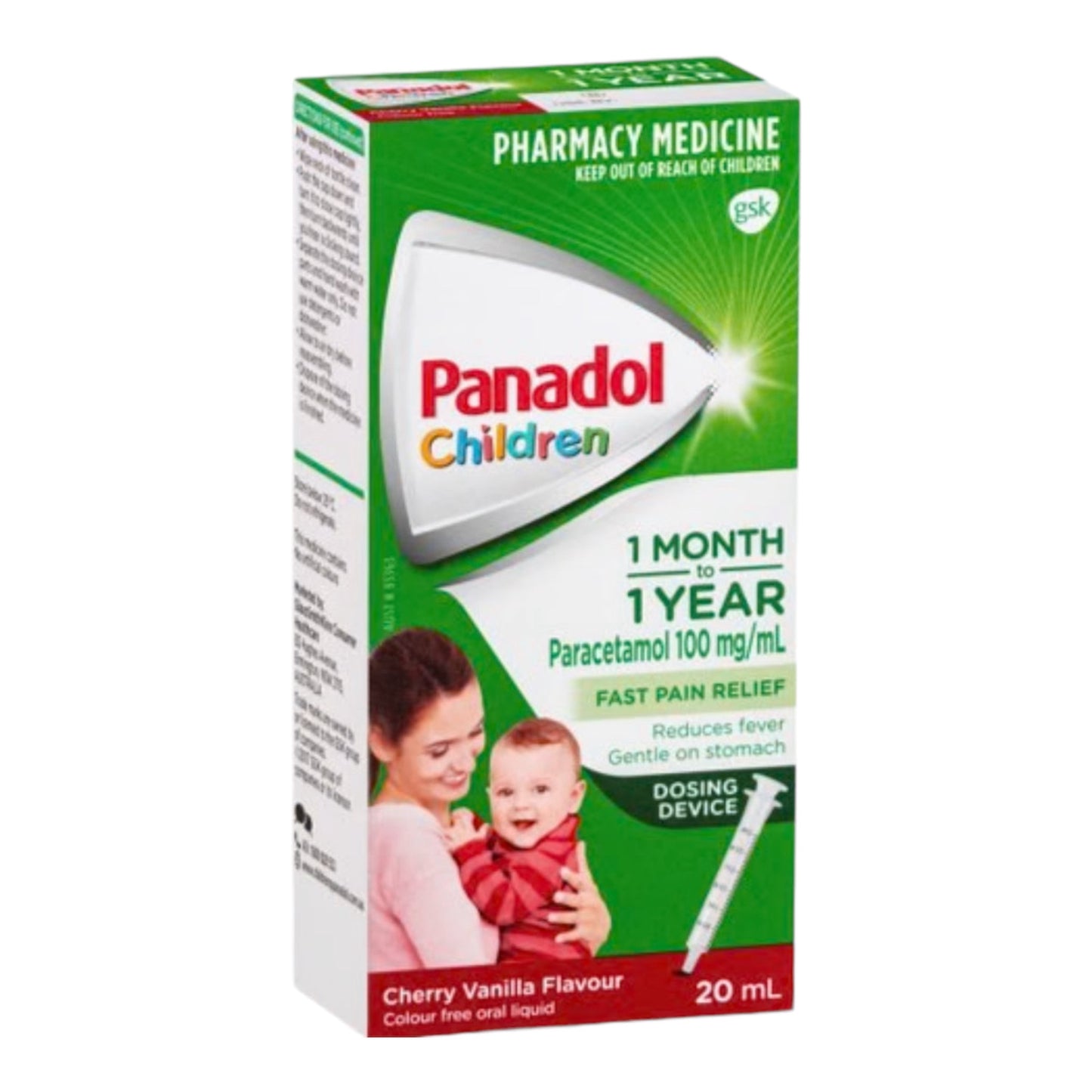 Panadol Children 1 Month – 1 Year Baby Drops with Dosing Device, Fever and Pain Relief, 20mL
