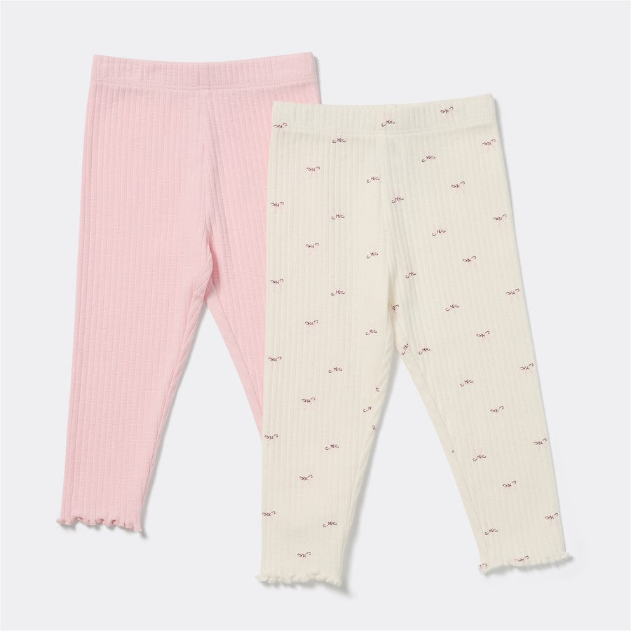 Dymples Baby Rib Leggings 2 Pack - White & Pink