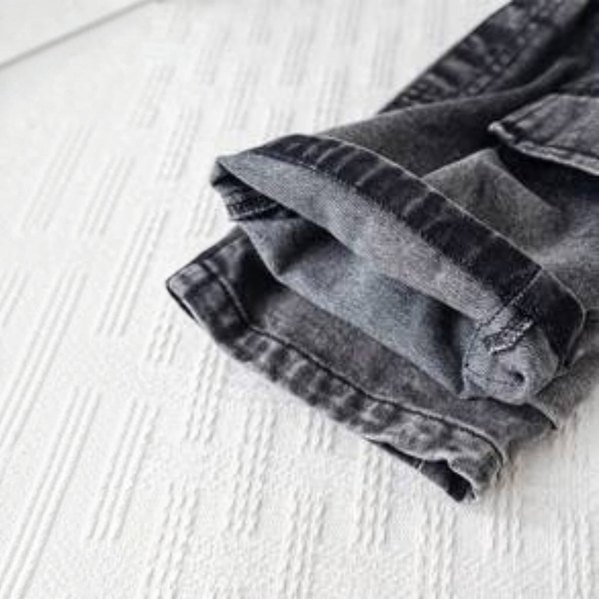 Babylove Nauru black denim cargo shorts with cuffed hem detail for baby boys