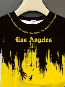 Babylove Nauru baby boy black and yellow Los Angeles letter print t-shirt with paint splatter design