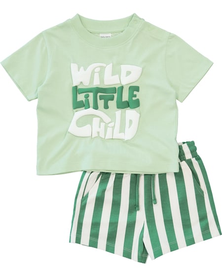 Baby Print Tee And Stripe Shorts Set