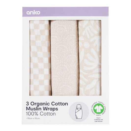 3 Pack Organic Cotton Muslin Wraps - Boho