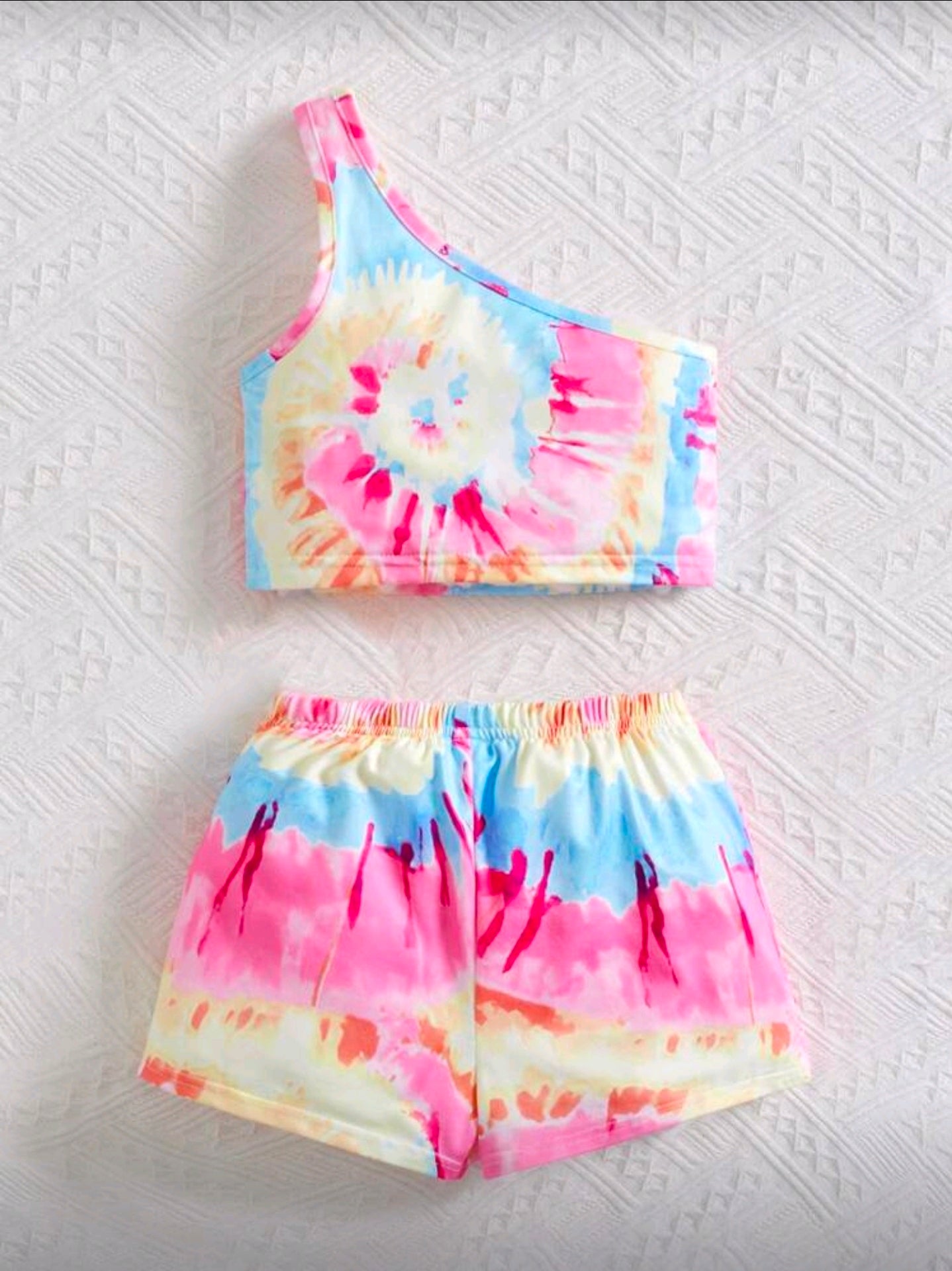 SHEIN 2pcs/Set Baby Girl Round Neck Short Sleeve Top And Elastic Waist Shorts, Suitable For Summer