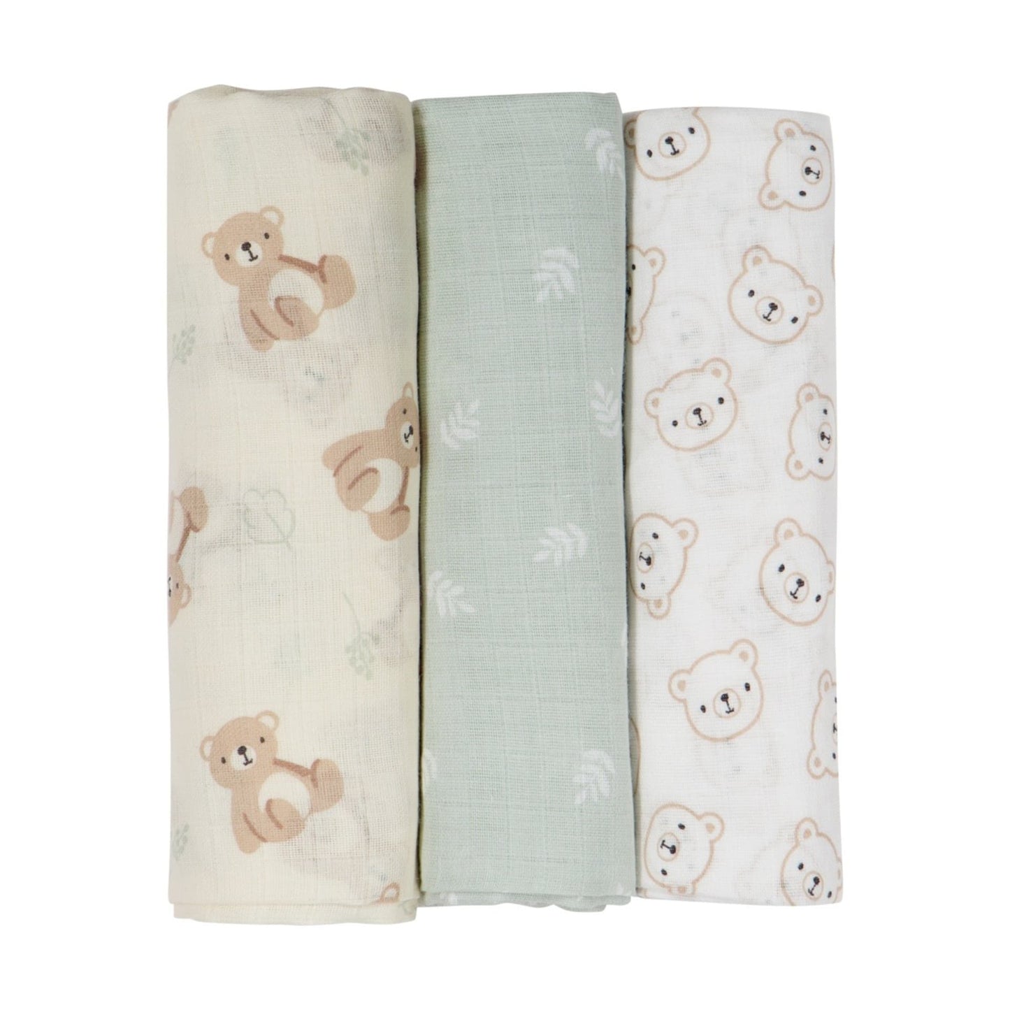 3 Pack Organic Cotton Muslin Wraps - Bears