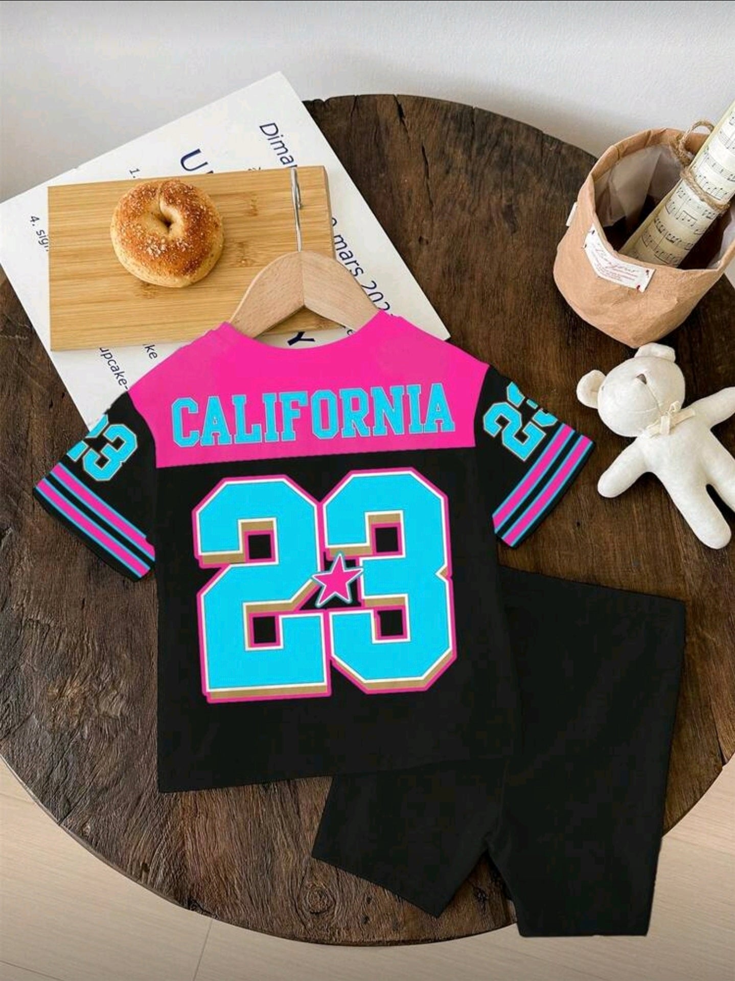 2pcs/Set Retro American College Style Sports Numeric 23 Print Casual Loose Round Neck Short Sleeve T-Shirt And Tight Cycling Shorts Set