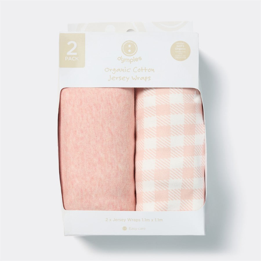 Dymples Organic Cotton Jersey Wraps 2 Pack - Pink