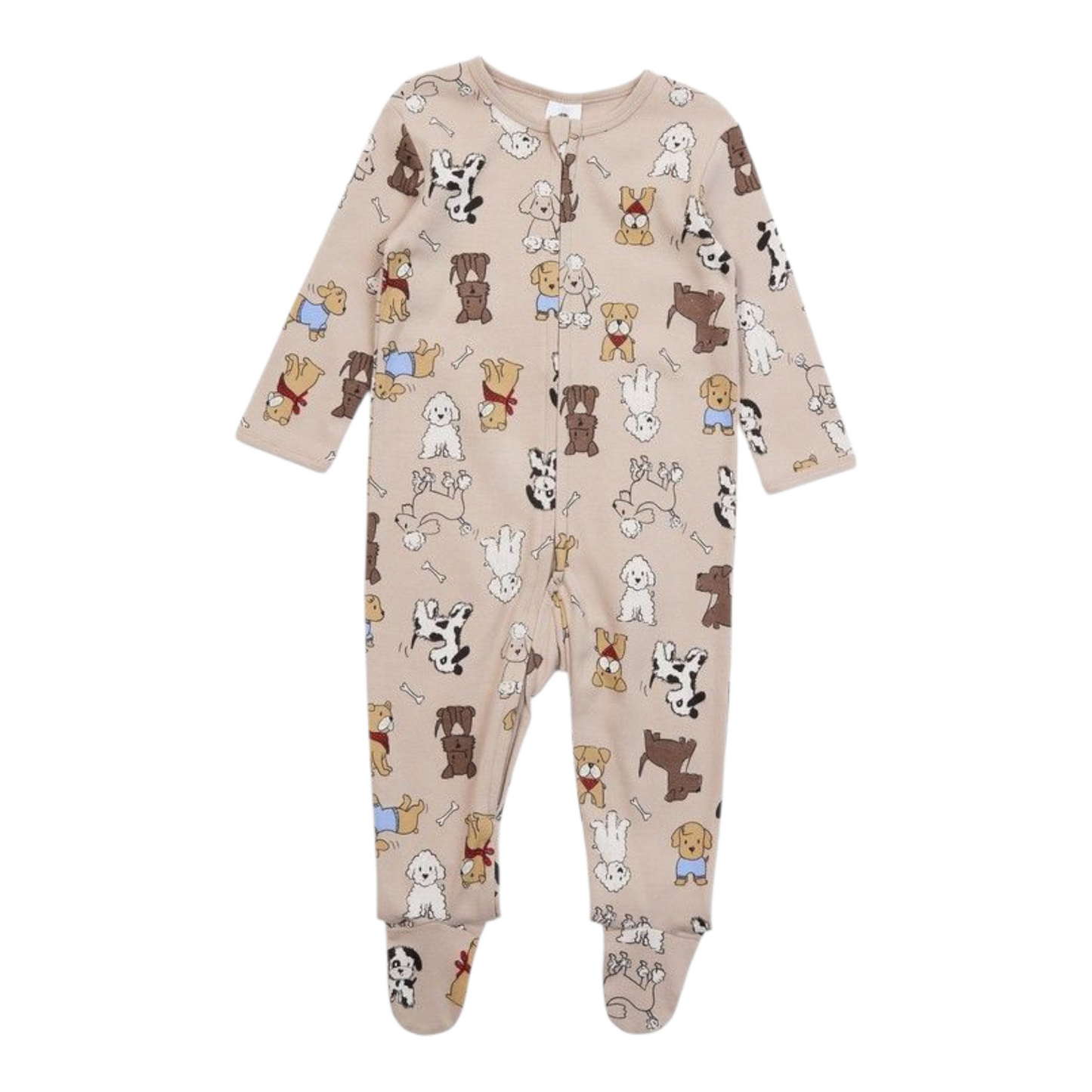Dymples Baby Organic Cotton Puppy Print Zip Coverall - Light Brown -(size 3-6M)