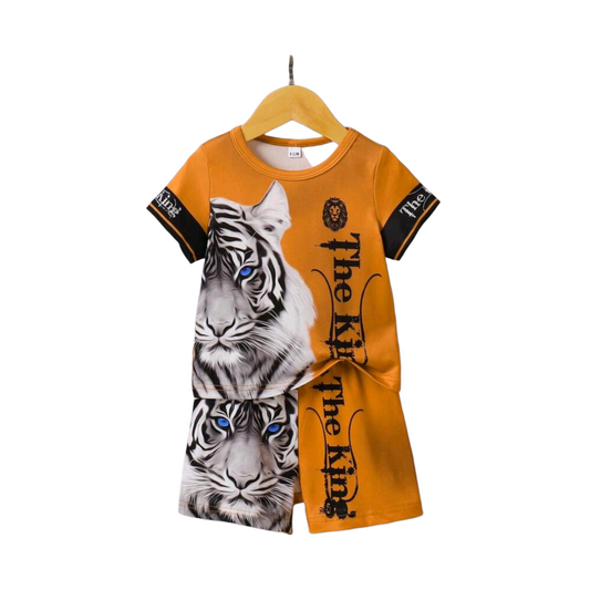 Toddler Boys' Casual Animal & Letter Print Round Neck Short Sleeve T-Shirt And Shorts Set,