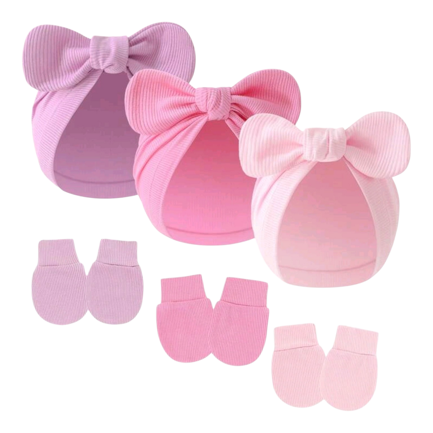 3 Sets Pink Newborn Hat, Baby Hat And Anti-Scratch Mittens Set For 0-3 Months Newborn Baby Girls, Breathable Soft Essentials Bonnet Infant Beanie Caps And Gloves For Everyday Wear