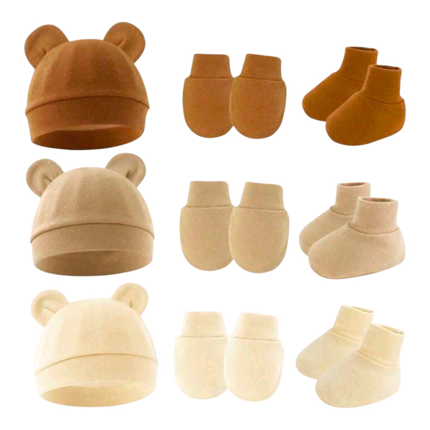 3pcs/Set Newborn Infant Beanies + Anti-Scratch Mittens + Socks Suit In Milk Tea Color For Daily Wear