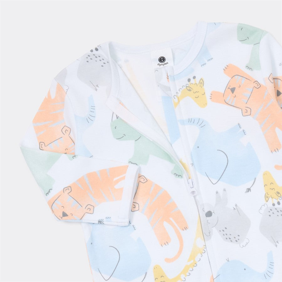 Dymples Baby Organic Cotton Safari Print Zip Coverall - Multi -(size 0-3M)
