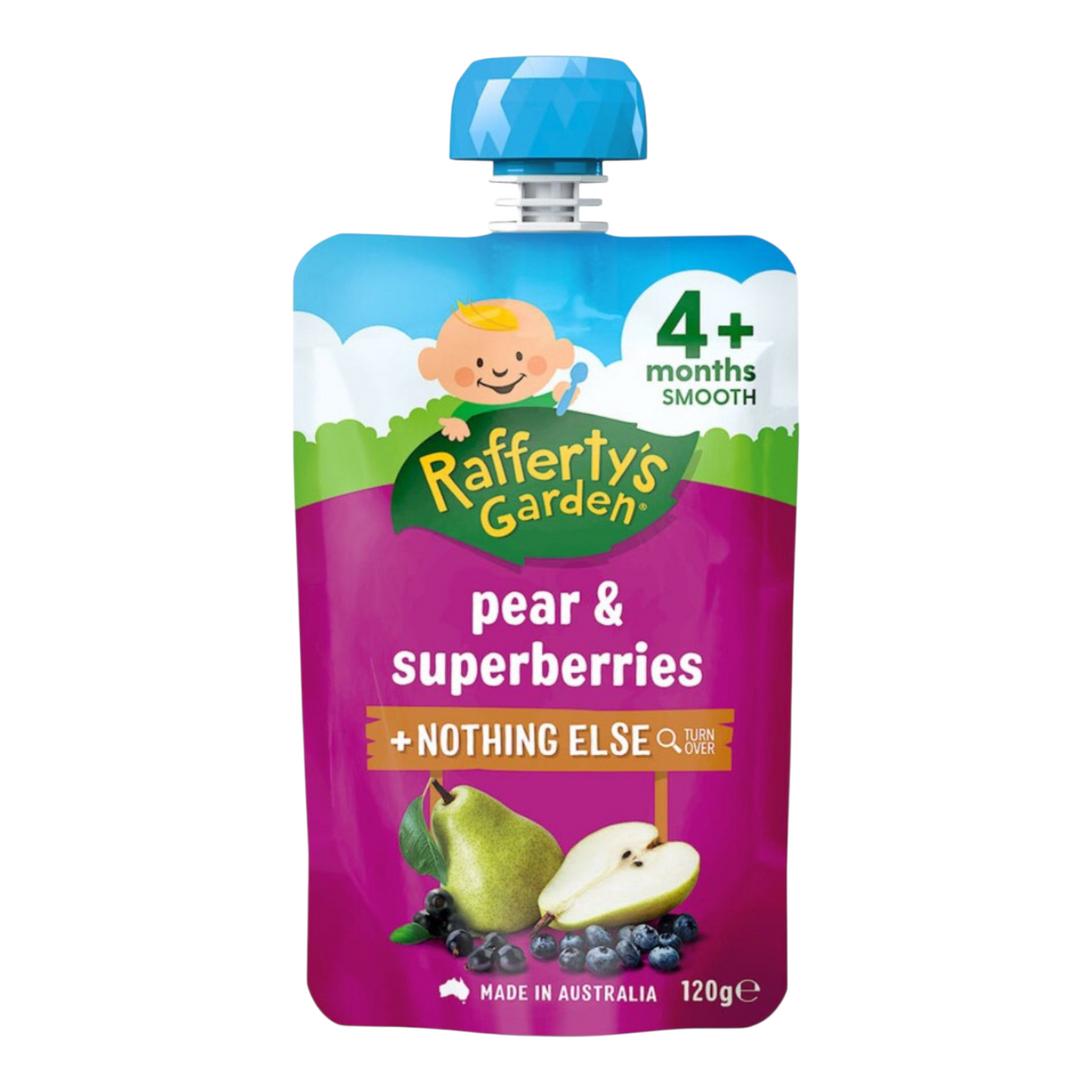 Rafferty's Garden Baby Food Pouch Pear & Superberries 4+ Months 120g