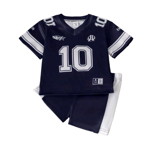 SHEIN 2pcs Baby Boy Infant Toddler Newborn 0-3 Years Old Spring Summer Casual Sports Football Basketball Soccer Jersey Style V-Neck Mesh Fabric Top Shorts 2 Piece Outfit, Sporty Style