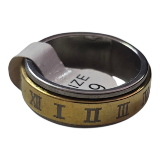 Silver & Gold Roman Numeral Spinner Fidget Ring