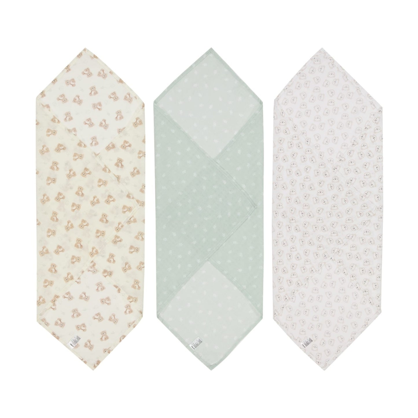 3 Pack Organic Cotton Muslin Wraps - Bears