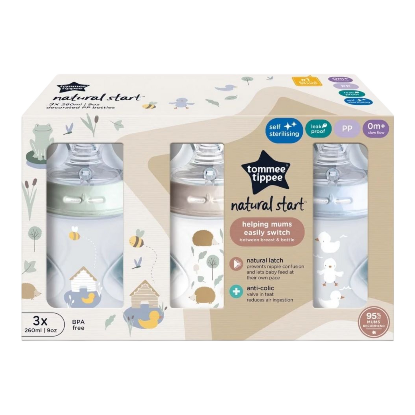 3 Pack Tommee Tippee Natural Start Decorated Baby Bottles