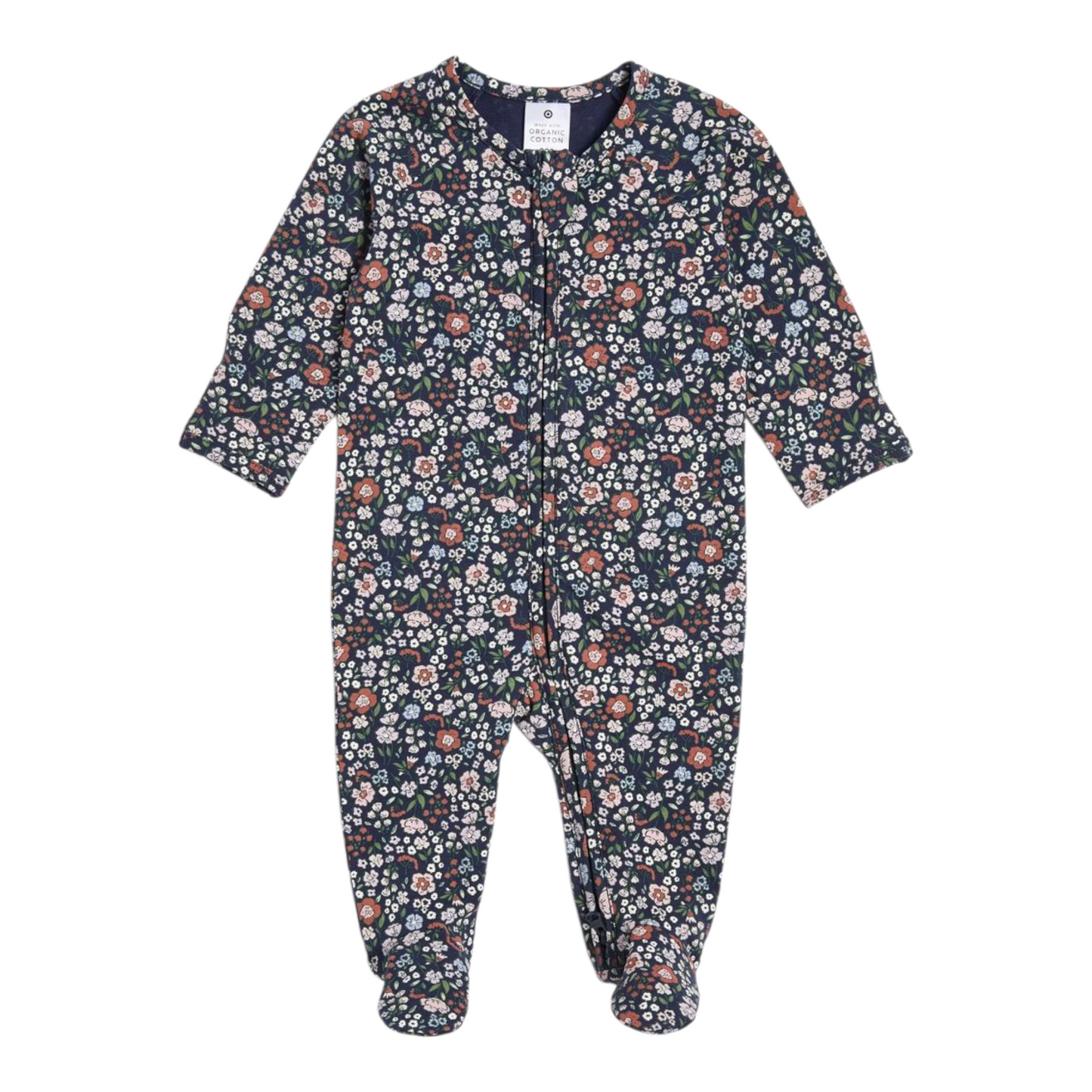 Baby Organic Cotton Print Zip Coverall - Navy Floral