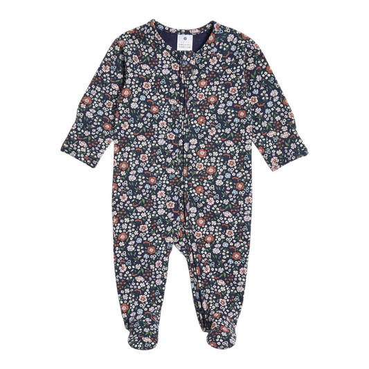 Baby Organic Cotton Print Zip Coverall - Navy Floral