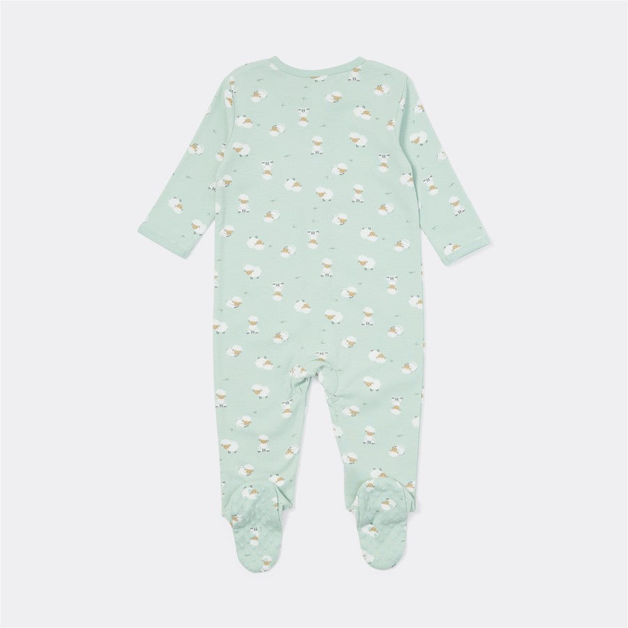 Dymples Baby Organic Cotton Sheep Print Zip Coverall - Light Green -(size 3-6M)