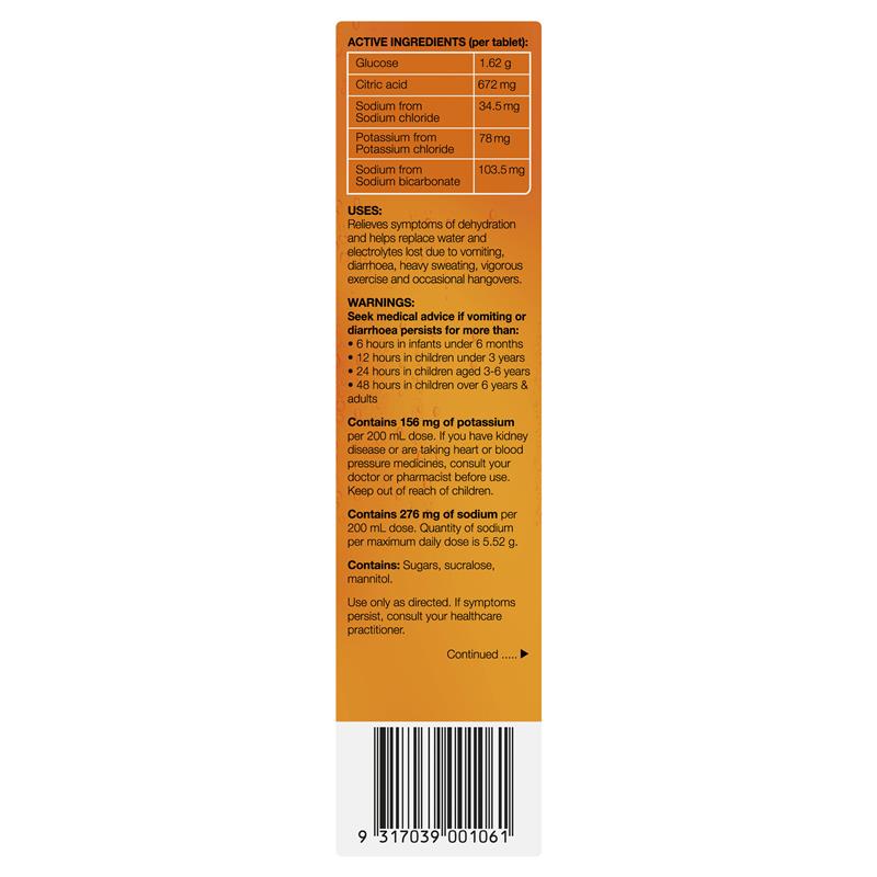 Hydralyte Electrolyte Effervescent Orange 20 Tablets