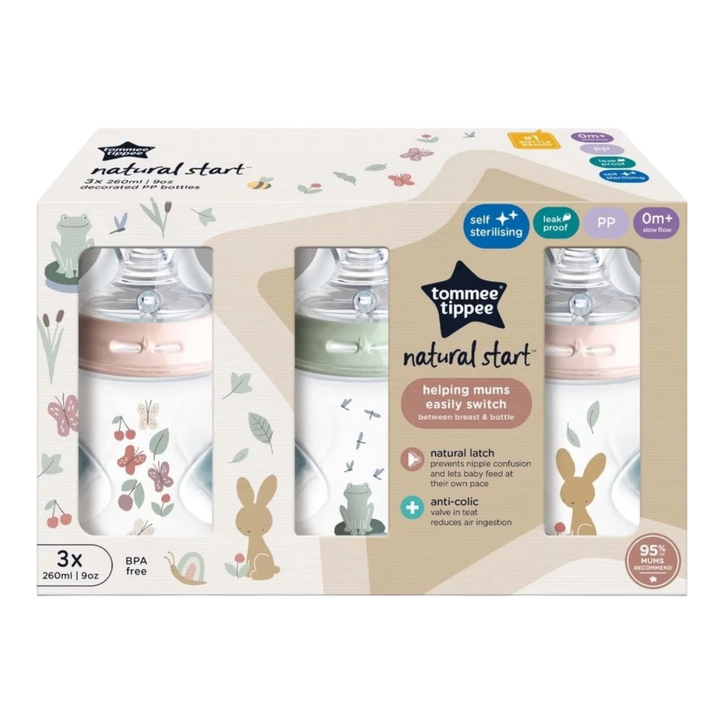3 Pack Tommee Tippee Natural Start Decorated Baby Bottles