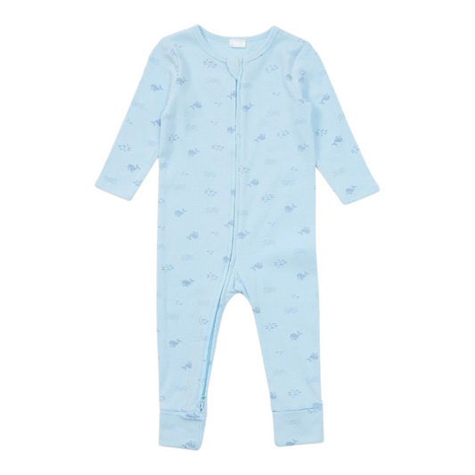Dymples Baby Organic Whale Print Rib Coverall -(size NB)