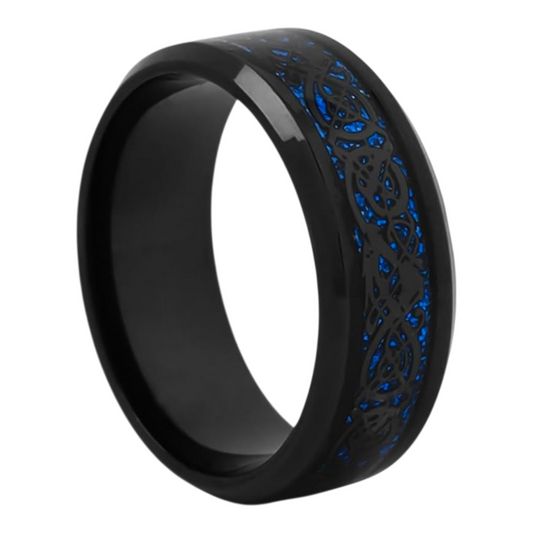 tungsten base with a blue dragon or Celtic inlay