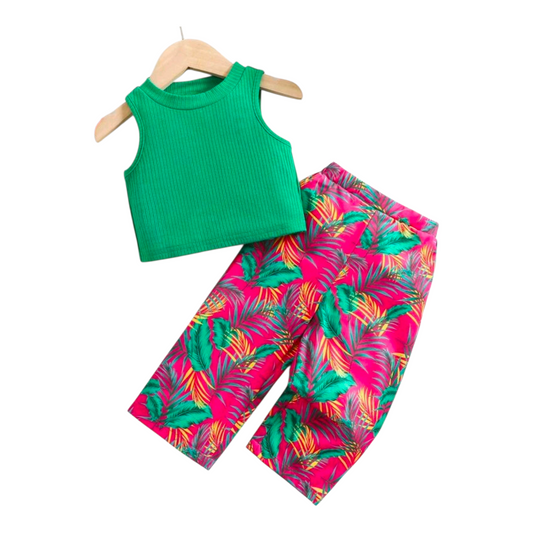 Travachic KIDS Baby Girls' Cute Floral Print Knit Camisole And Long Pants Set For Summer