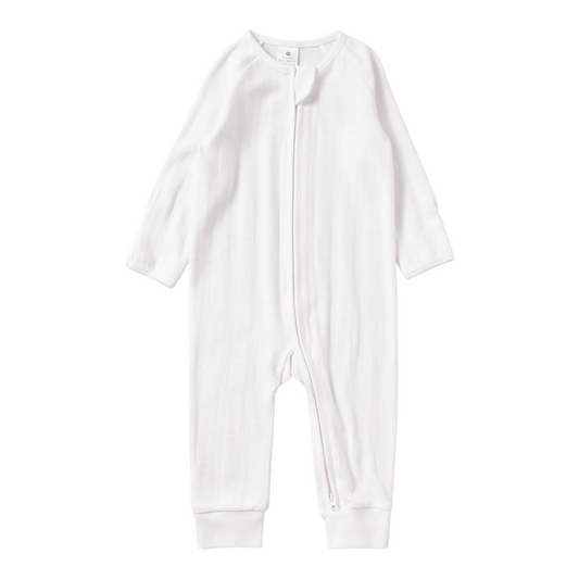 Baby Organic Cotton Pointelle Zip Coverall - White