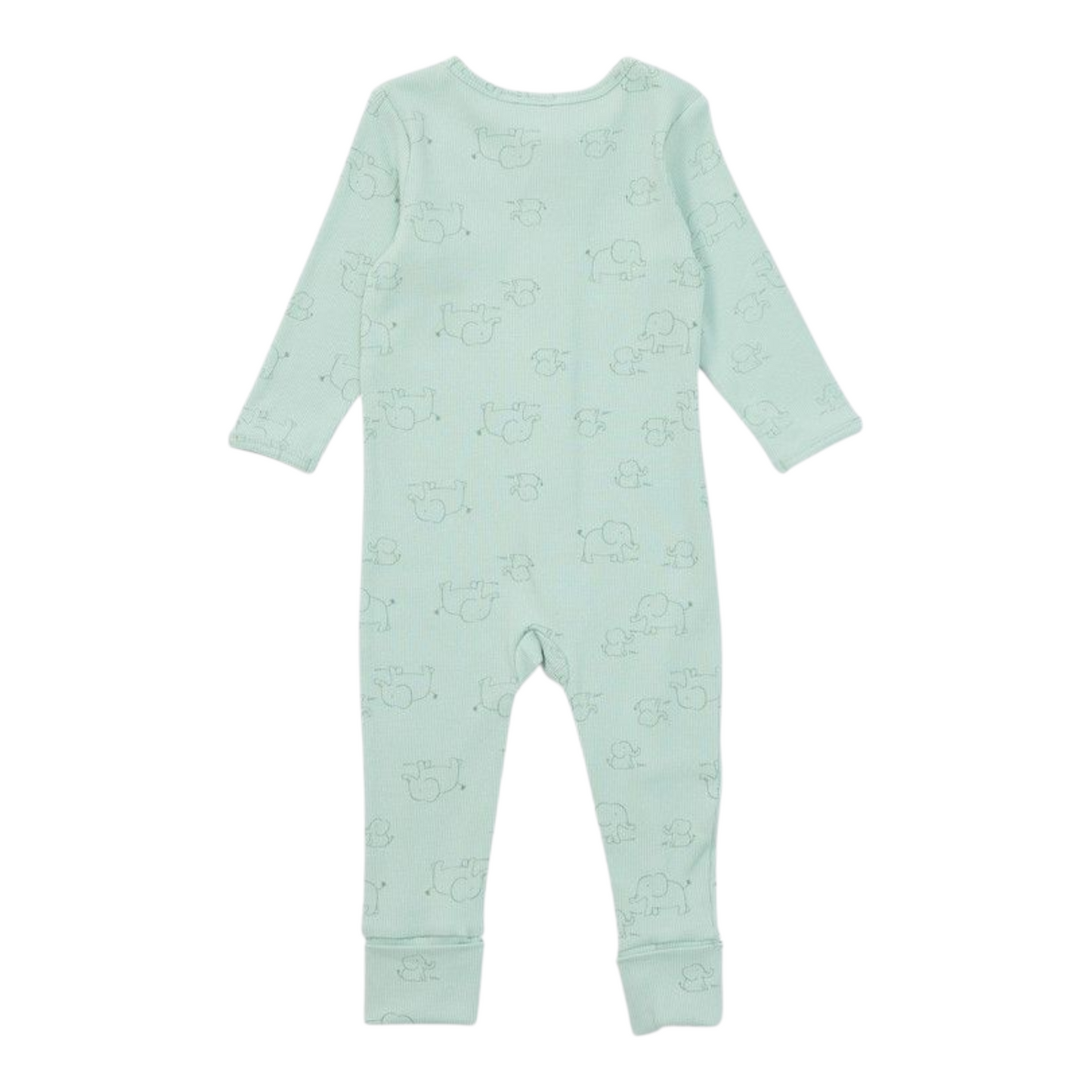 Dymples Baby Organic Elephant Print Rib Coverall - Green -(size NB)