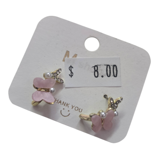Earringspink butterfly drop earrings featuring gold metal and pearl