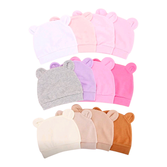 6pcs Newborn Infant 0-3M Solid & Printed Earflap Warm Beanie Hats, Cute Daily Casual Infant & Mother Care Products, Suitable For Newborn Outdoor Ion And Daily Use