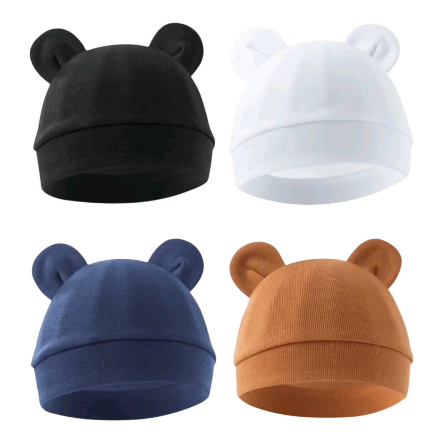 4pcs Newborn Infant Cotton Double-Ear Beanie Hat Set, Soft Knit, Simple, Breathable, Warm, Suitable For Newborn Baby Daily Wear To Head
