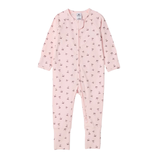 Baby Organic Cotton Zip Front Footless Coverall - Bows Pink