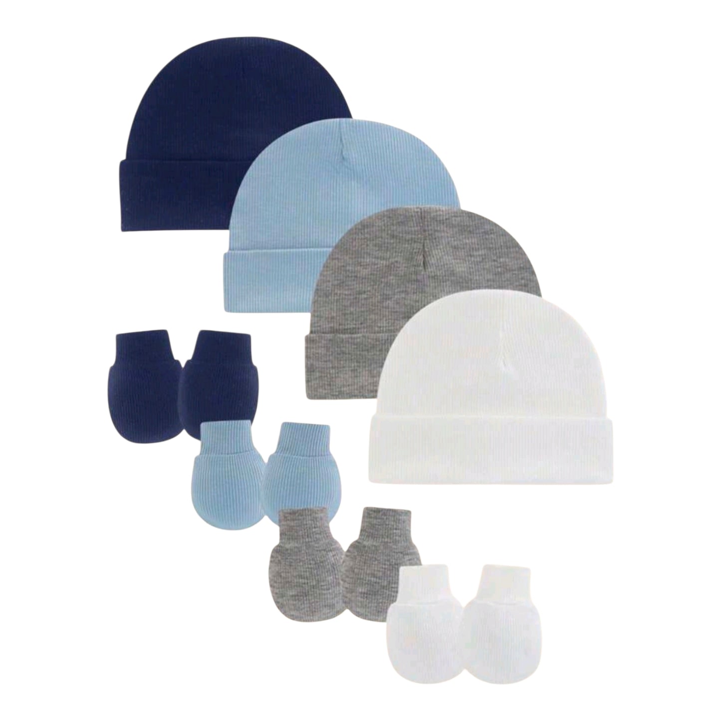 4pcs Set Blue Newborn Hospital Hat, Baby Hat And Anti-Scratch Mittens Set, Suitable For 0-3 Months Newborn Baby Boys, Essential Baby Hat, Knit Cap And Gloves, Casual Daily Wear