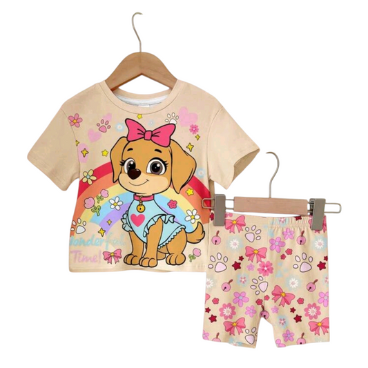 SHEIN Baby Girl Casual Simple Round Neck Loose Short Sleeve T-Shirt And Tight Cycling Shorts Set.