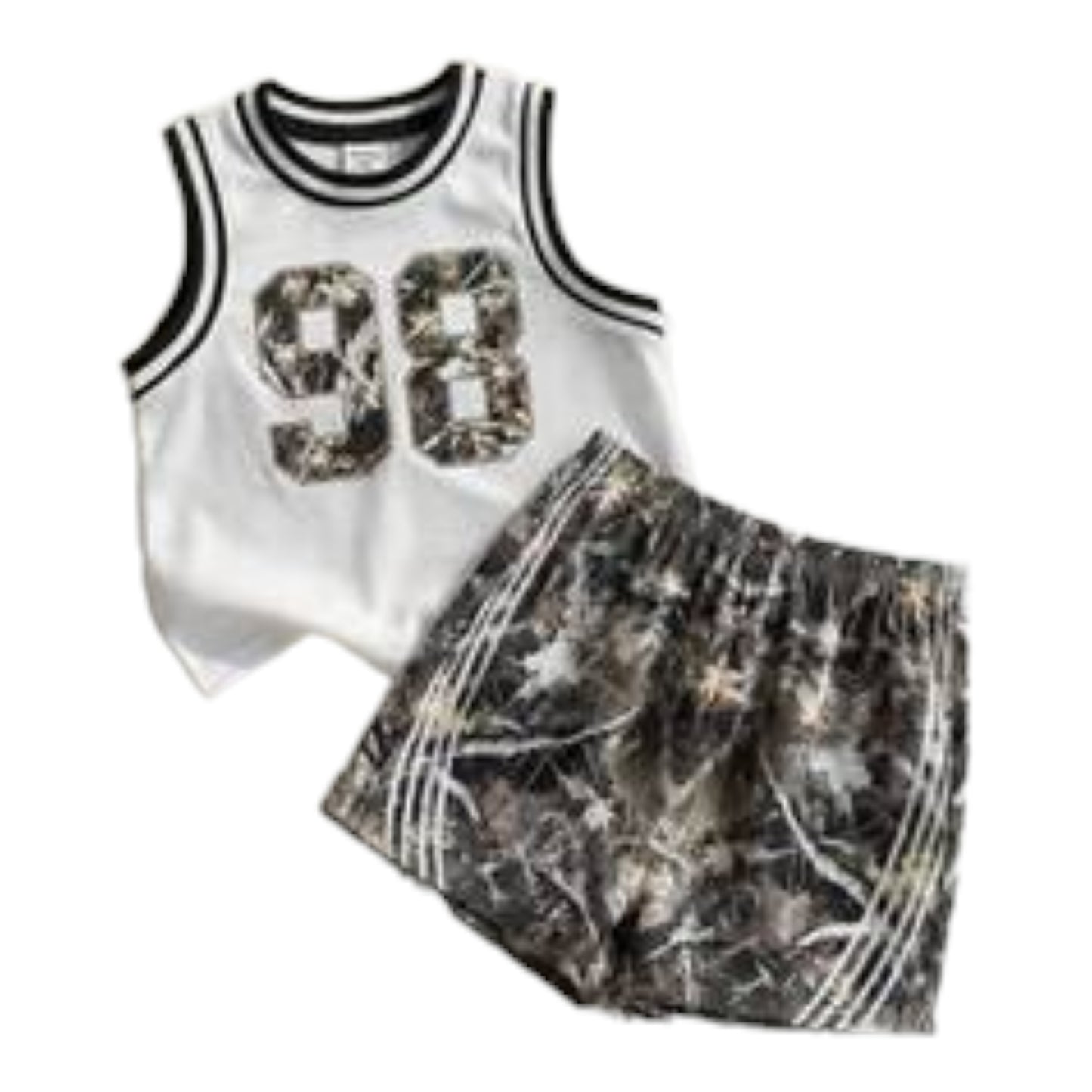 SHEIN 2pcs Baby Boy Summer Casual Camouflage Vest And Camouflage Shorts Sports Set Sleeveless Top Boys Toddler Basketball Outfit