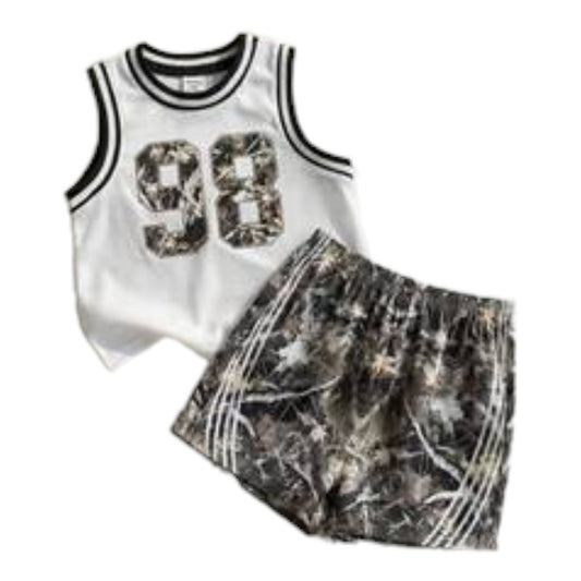 SHEIN 2pcs Baby Boy Summer Casual Camouflage Vest And Camouflage Shorts Sports Set Sleeveless Top Boys Toddler Basketball Outfit