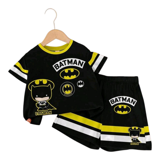 BATMAN X SHEIN Baby Boy Casual Cartoon & Letter Graphic Short Sleeve T-Shirt And Shorts Classic Cute Set