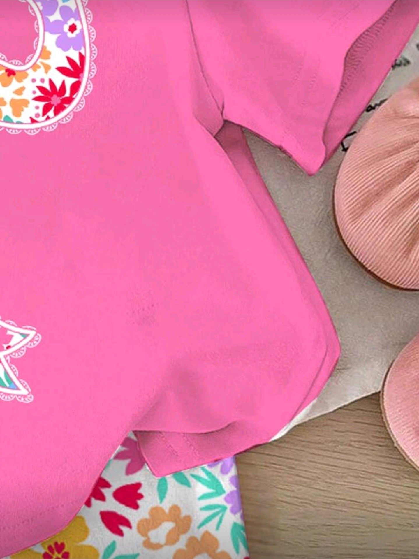 SHEIN Baby Girl Casual Cute Sweet Bow Decor, Ditsy Floral, Crew Neck Short Sleeve T-Shirt And Leggings Set