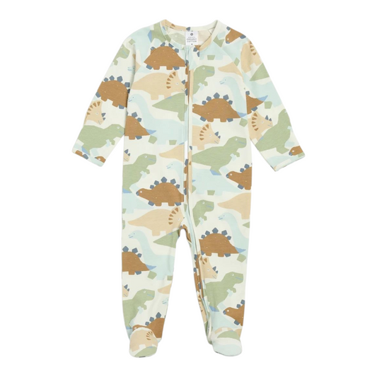 Baby Organic Cotton Print Zip Coverall - Dinos -(size 0-3M)