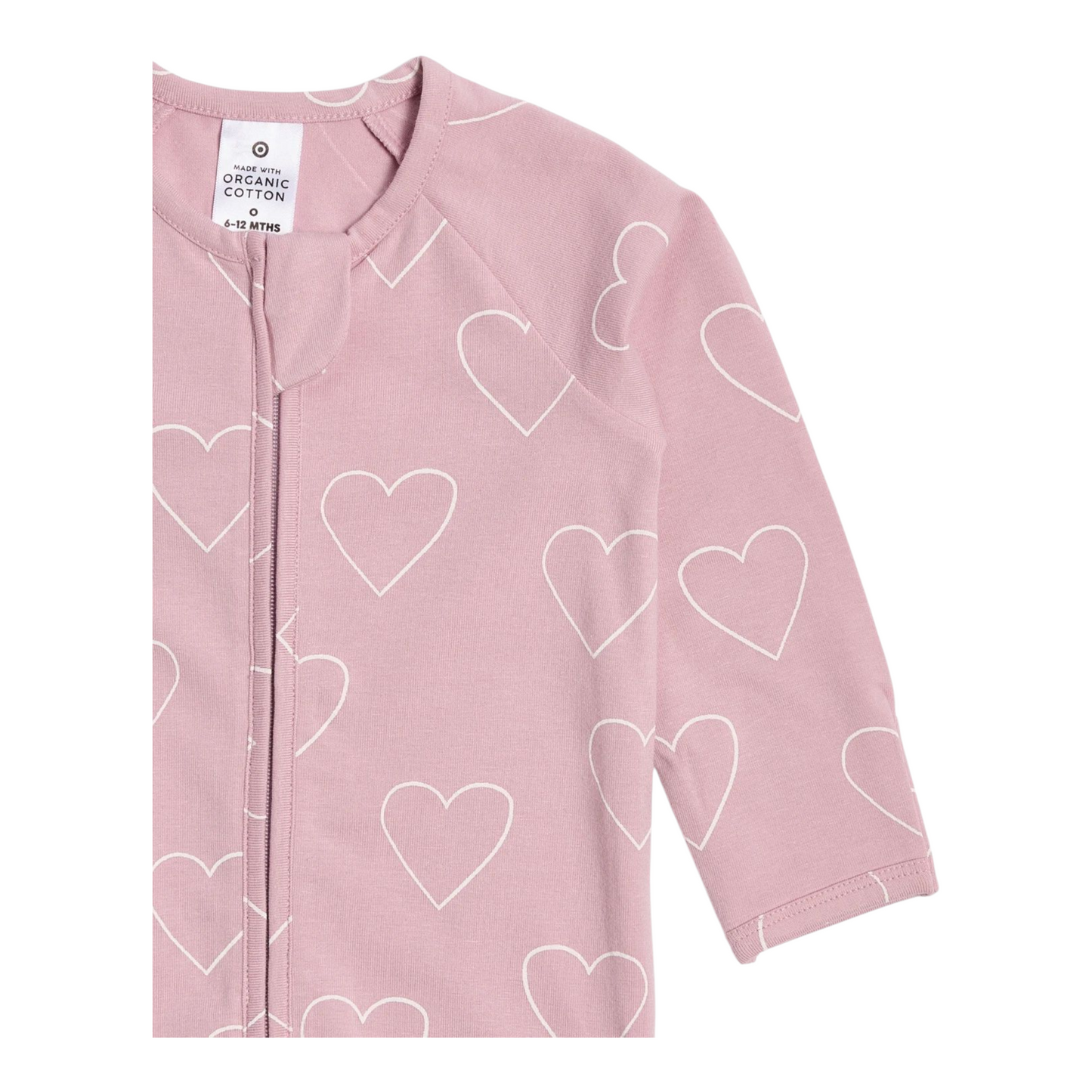 Baby Organic Cotton Footless Coverall - Hearts -(size NB)