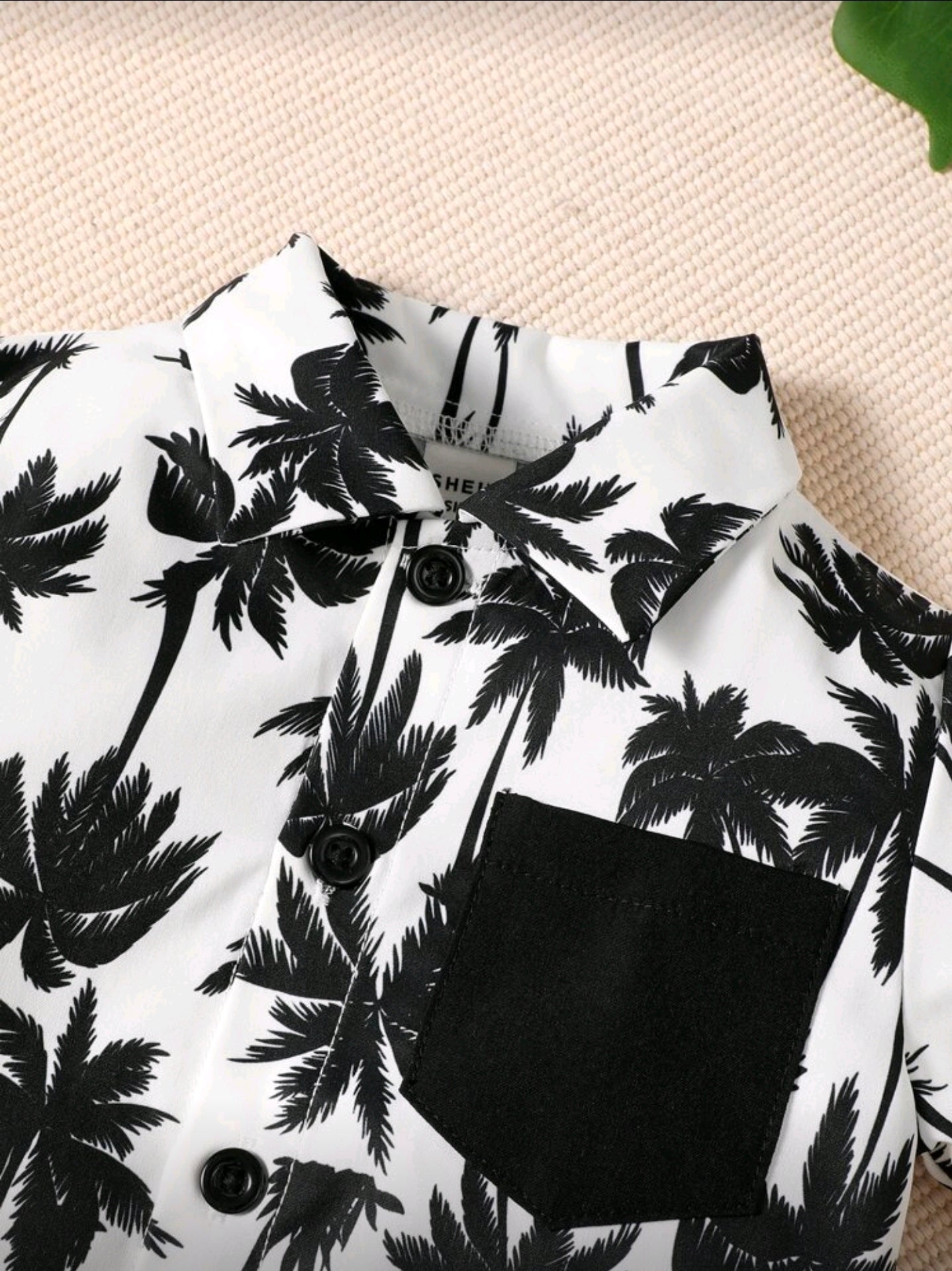 Baby Boy Summer Holiday Coconut Tree Printed Shirt And Solid Color Shorts Set -(size 6-9M)