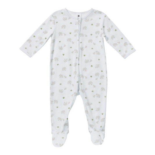 Dymples Baby Organic Cotton Elephant Print Zip Coveralls - Grey & White -(size 3-6M)