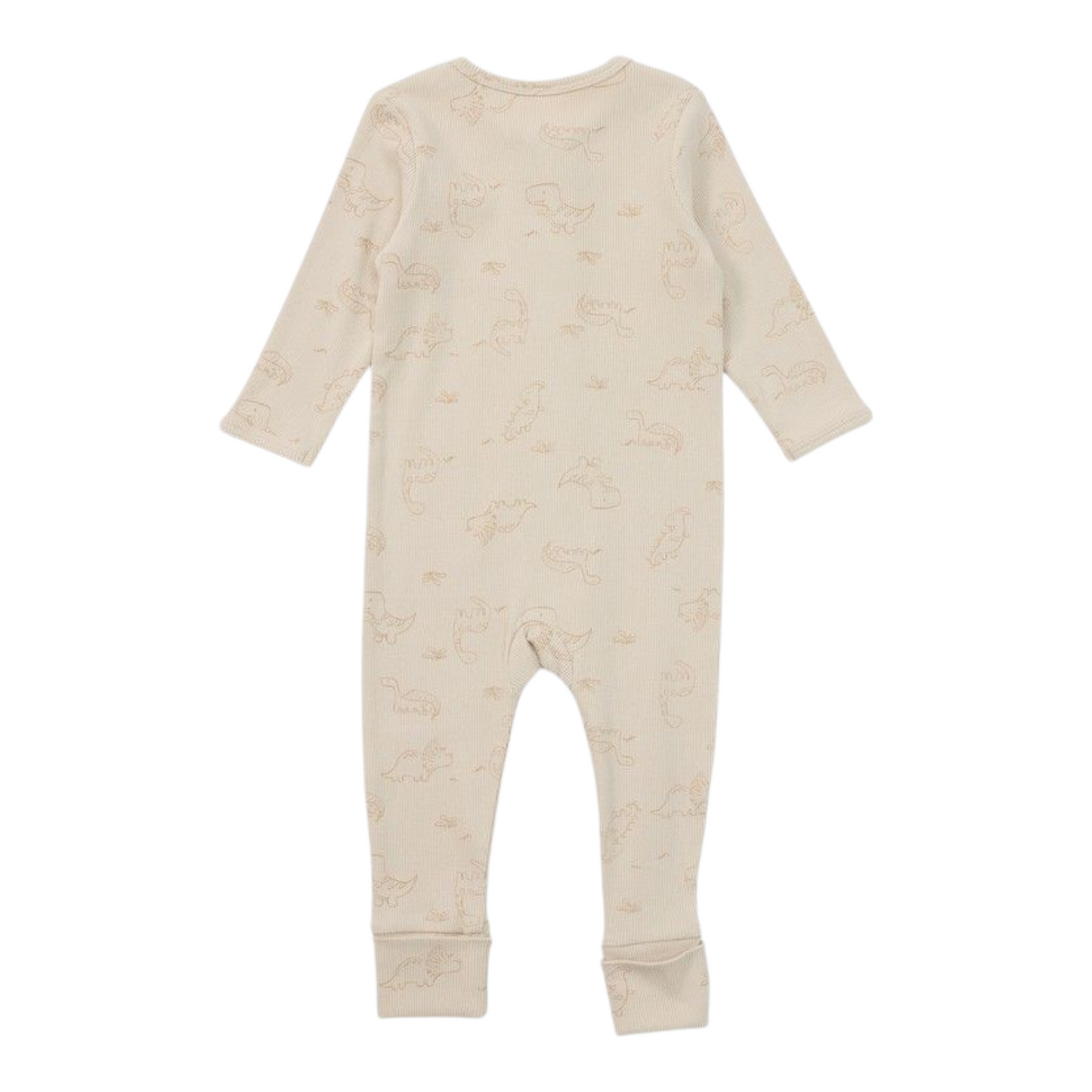 Dymples Baby Organic Dinosaur Print Rib Coverall - Beige -(size NB)