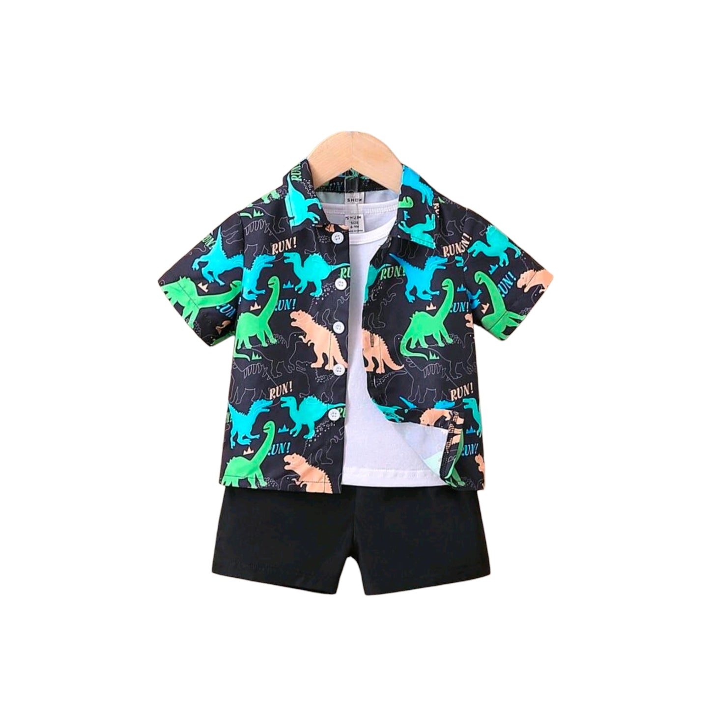 Baby Boy Casual Cartoon Dinosaur Print Short Sleeve Shirt And Shorts Set For Summer