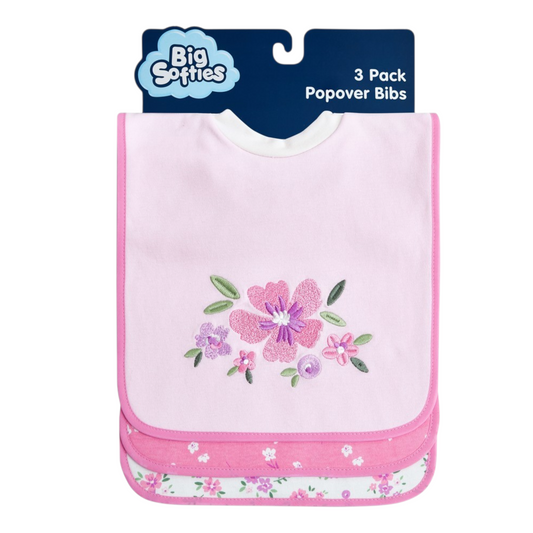 Big Softies Baby Popover Bibs 3 Pack - Pink