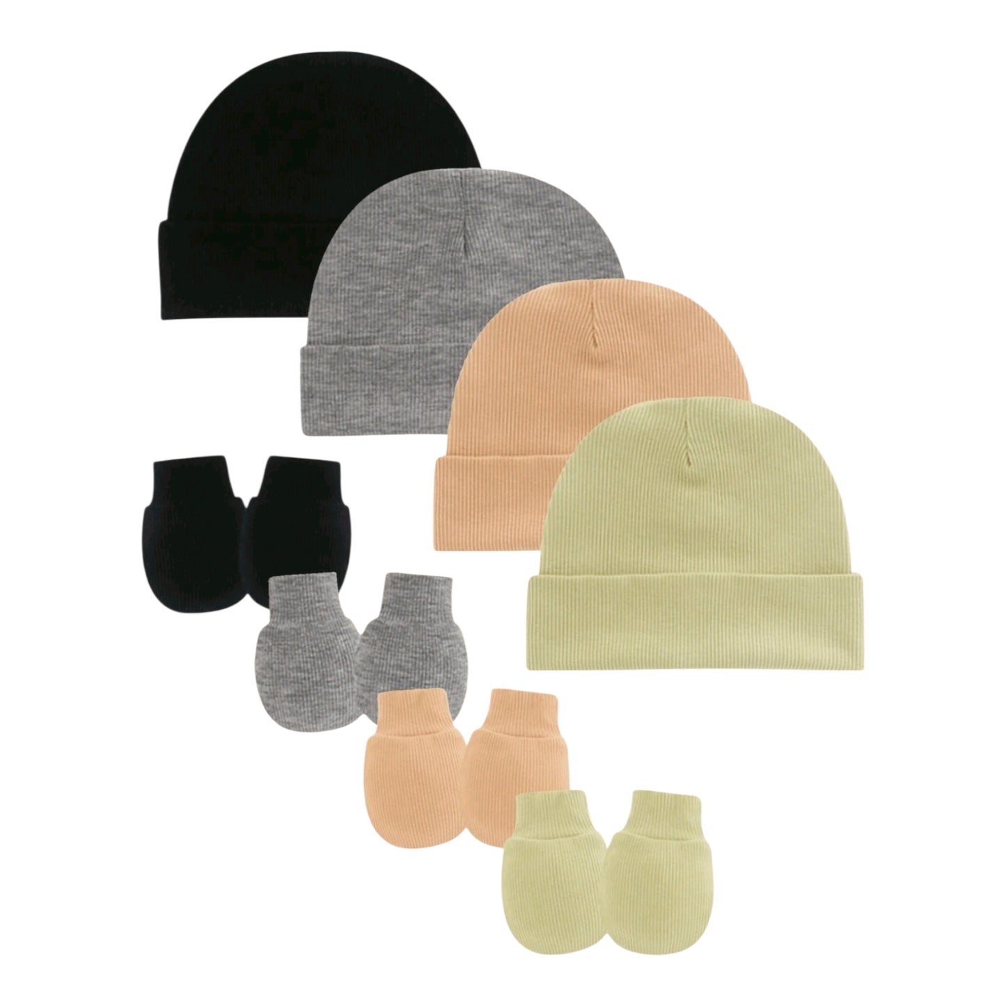4pcs/Set Solid Color Baby Hat + Anti-Scratch Mittens Set, Suitable For Daily Wear