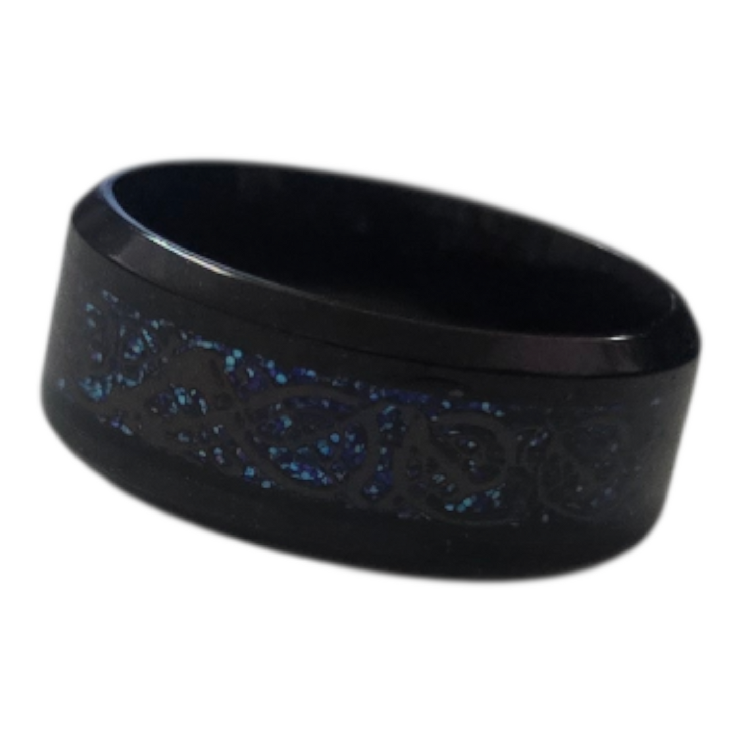 tungsten base with a blue dragon or Celtic inlay