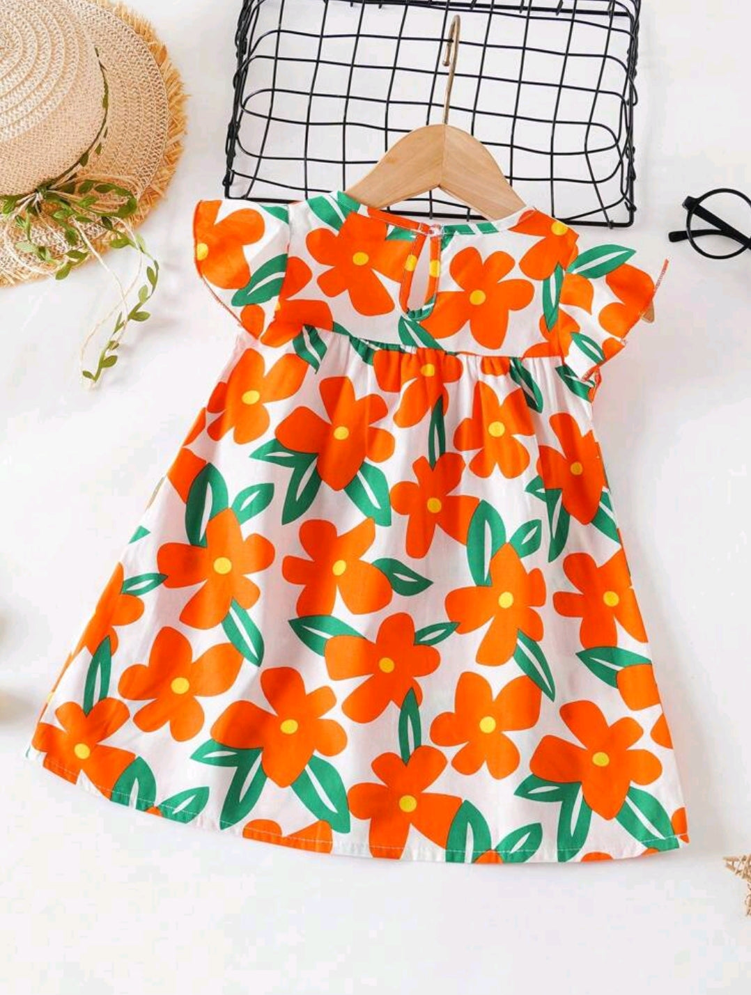 Baby Girl Flower Dress Baby Flying Sleeves Fashion Cute Princess Dress -(size 6-9M)
